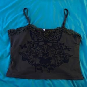 Green butterfly y2k cropped cami top